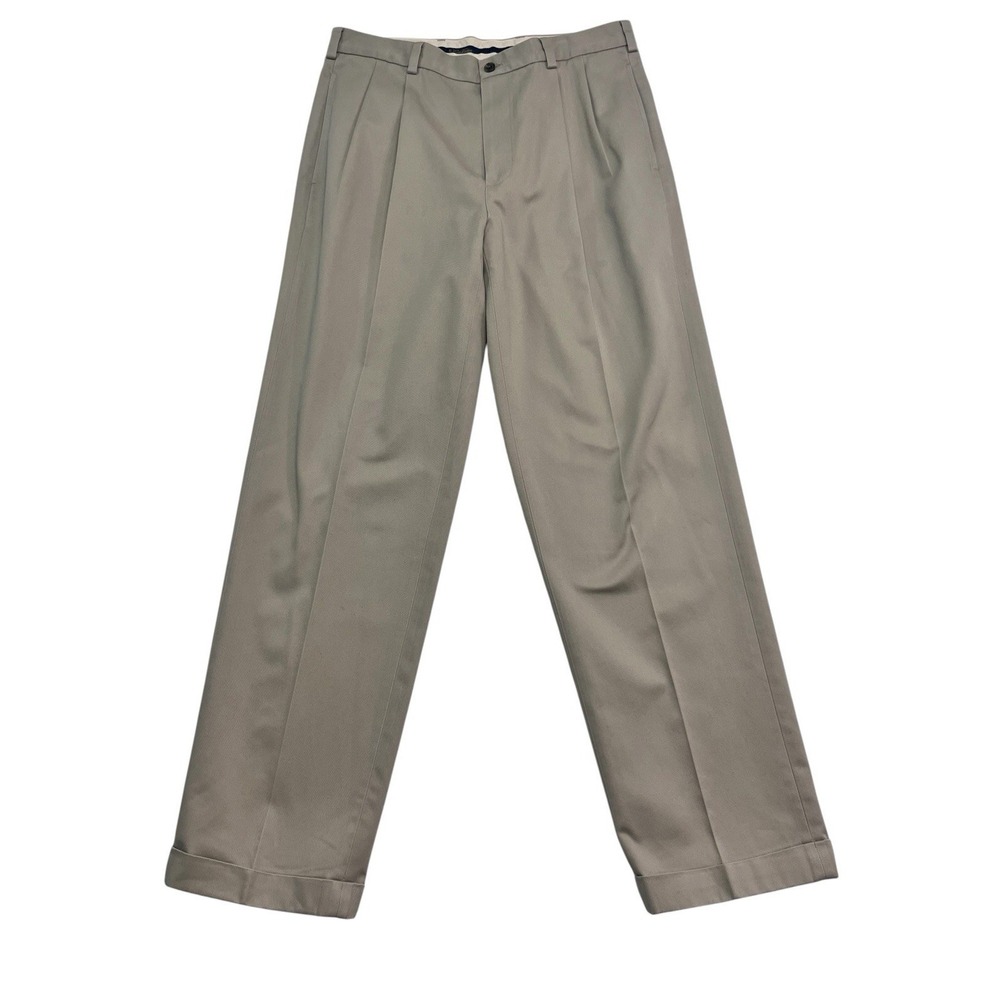 Brooks Brothers 34x32 Khaki Advantage Chino‎ Pants Cotton Pleated Cuffed Trouser